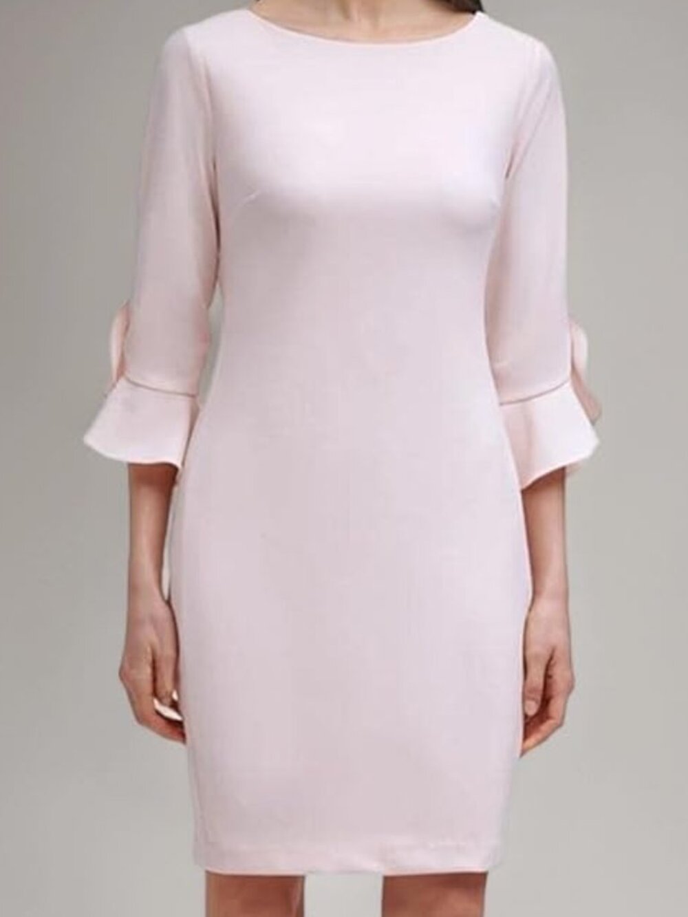 ​Karl Lagerfeld Paris Crepe Sheath Dress | Soft Pink Flute Sleeve - 6